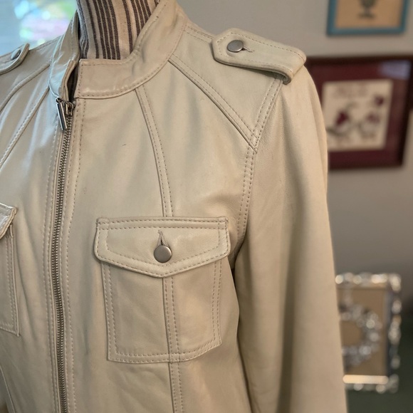 Attention Women's Cream Leather Utility Jacket - Picture 3 of 11